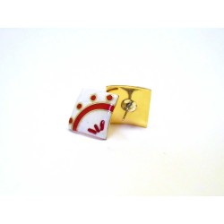 Square white and red enameled stud earrings